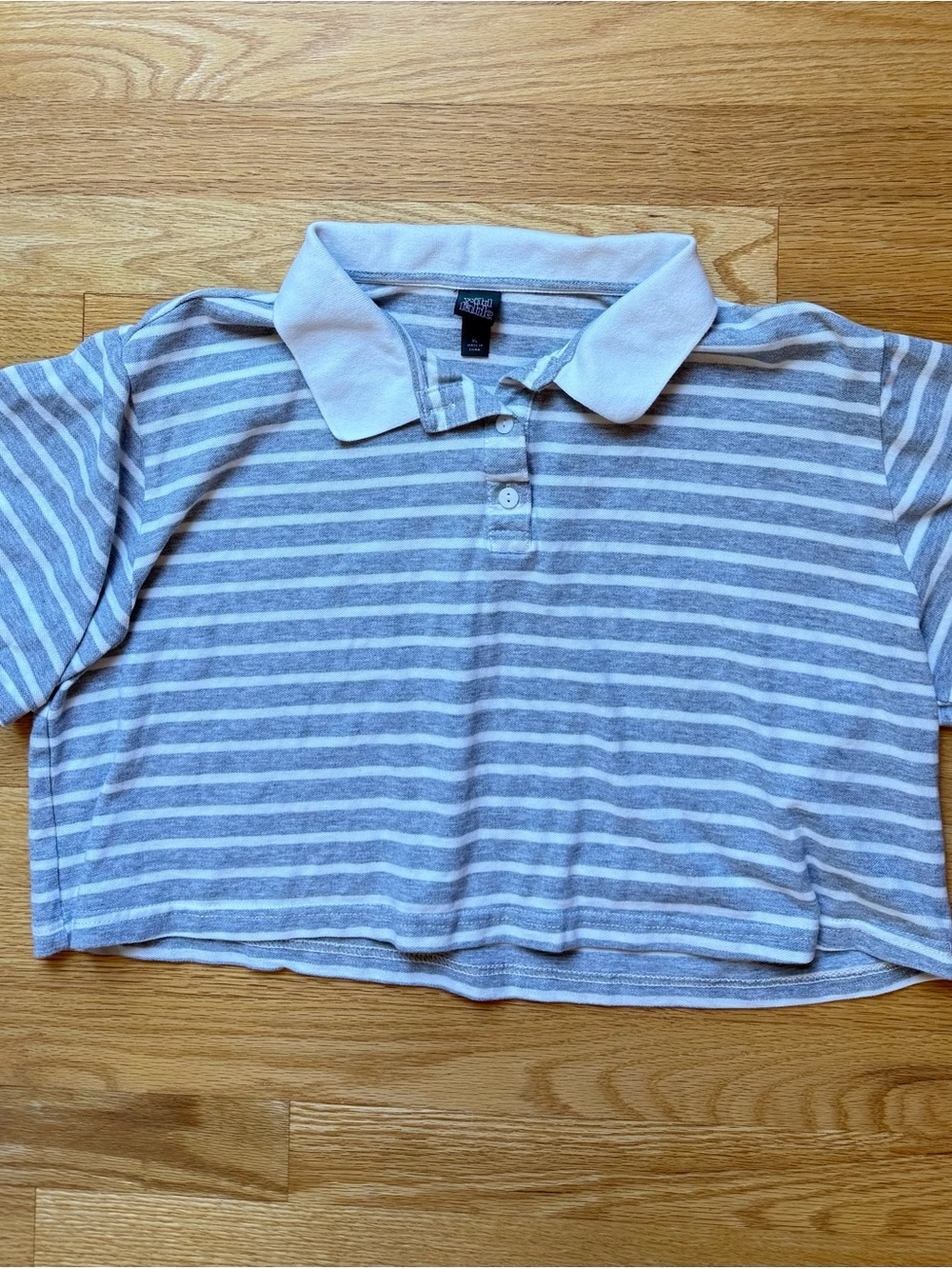 wild fable Gray & White Striped Cropped Polo